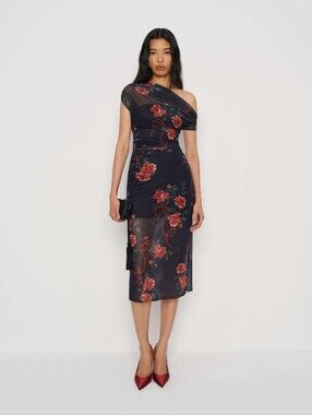 REFORMATION NWT Adrielle Black Floral Dress Large